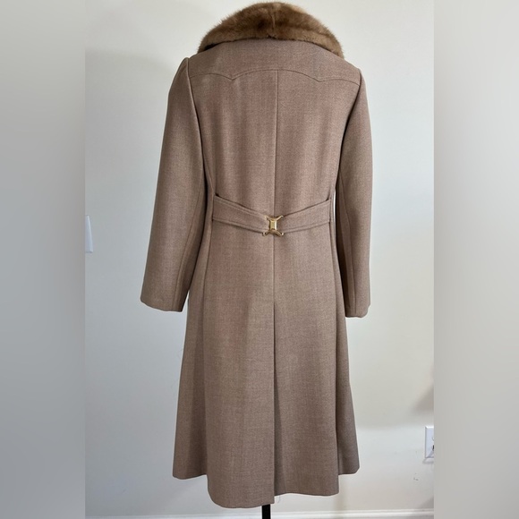 Vintage fur collar wool blend tan beige pea coat, Small - Picture 3 of 16
